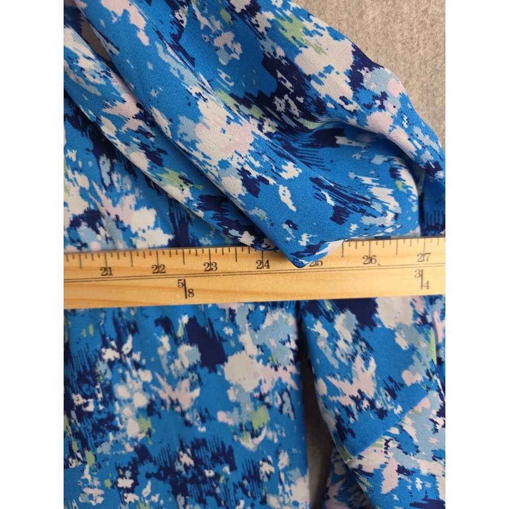 Style & Co Blouse‎ 2X Pleated V Neck Ruffle Sleeve Tunic Floral Blue Boho Flowy - Picture 5 of 11